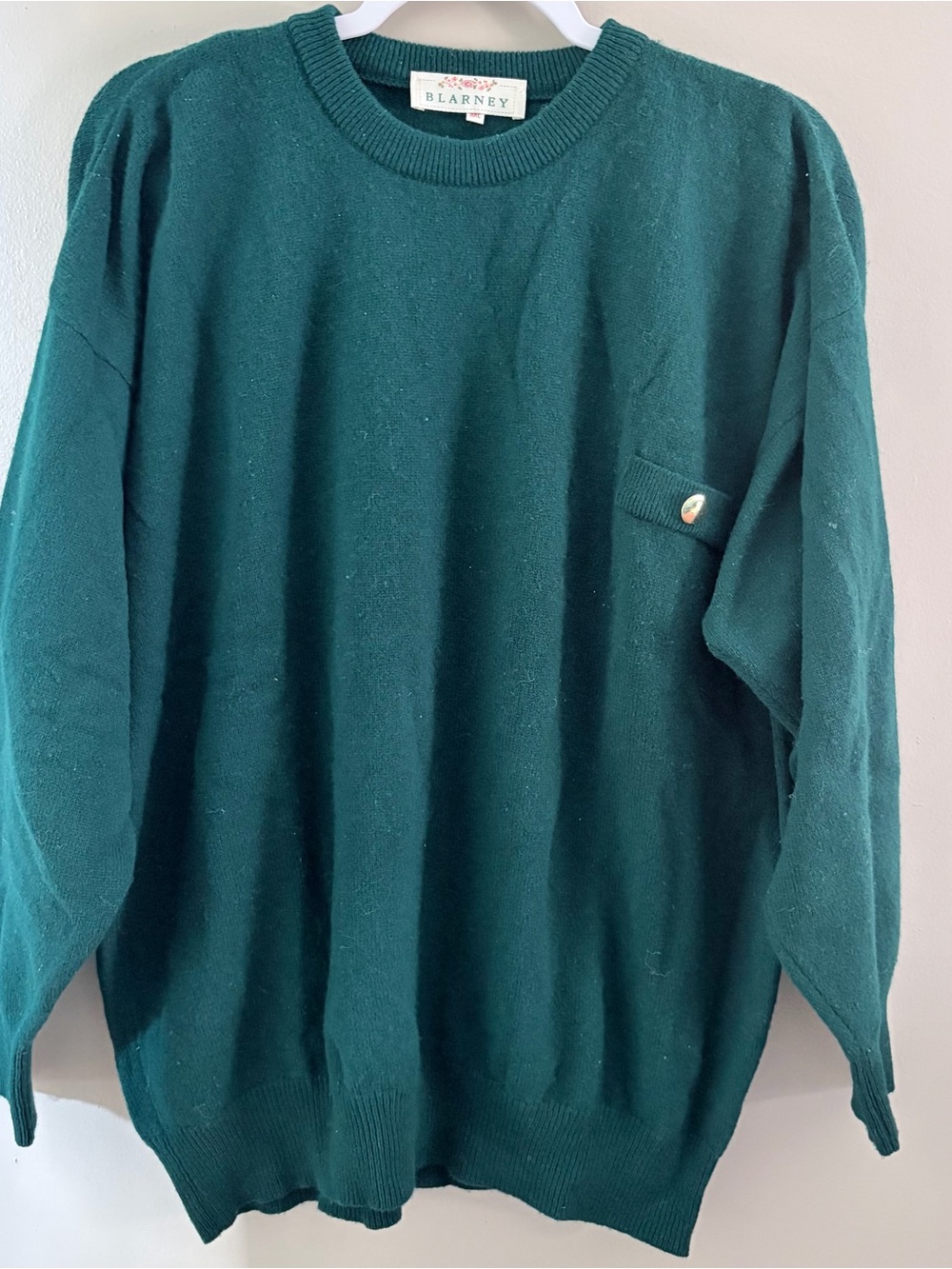 80s Irish Wool Crewneck Sweater Forest Green Women XXL Blarney